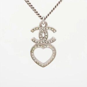 Chanel CC Logo Heart Rhinestone Necklace